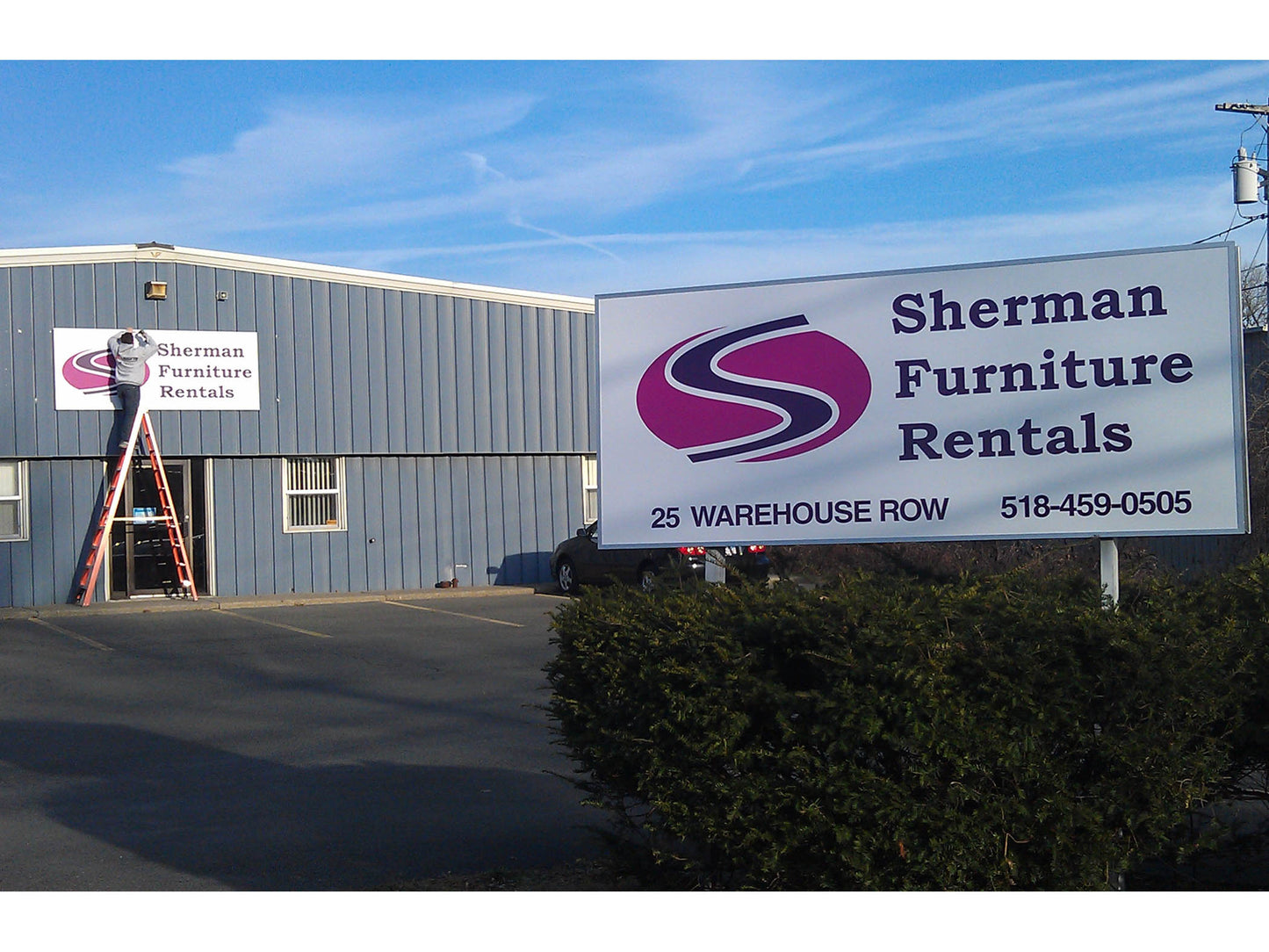 Aluminum building signs. Printed and laminated outdoor durable aluminum signs.