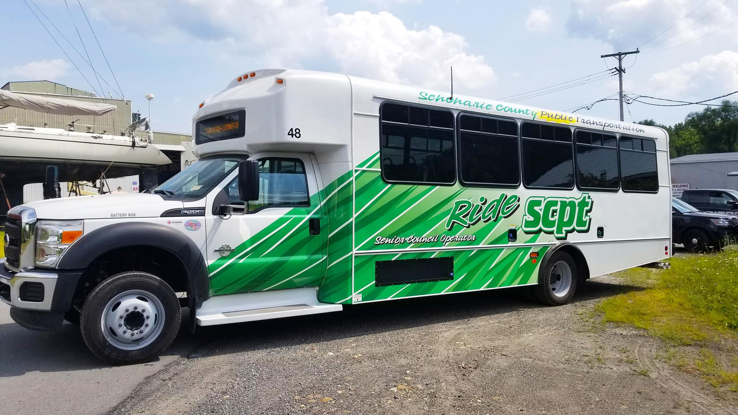 Partial vinyl vehicle wrap installed on bus by the capital region's leading supplier of vinyl wraps, All Signs & Graphics Inc. Printed and laminated premium cast vinyl graphics were used in this layout.