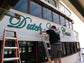Tour boat vinyl lettering.  Vinyl decals for Boat name and port of call installed on large boat.