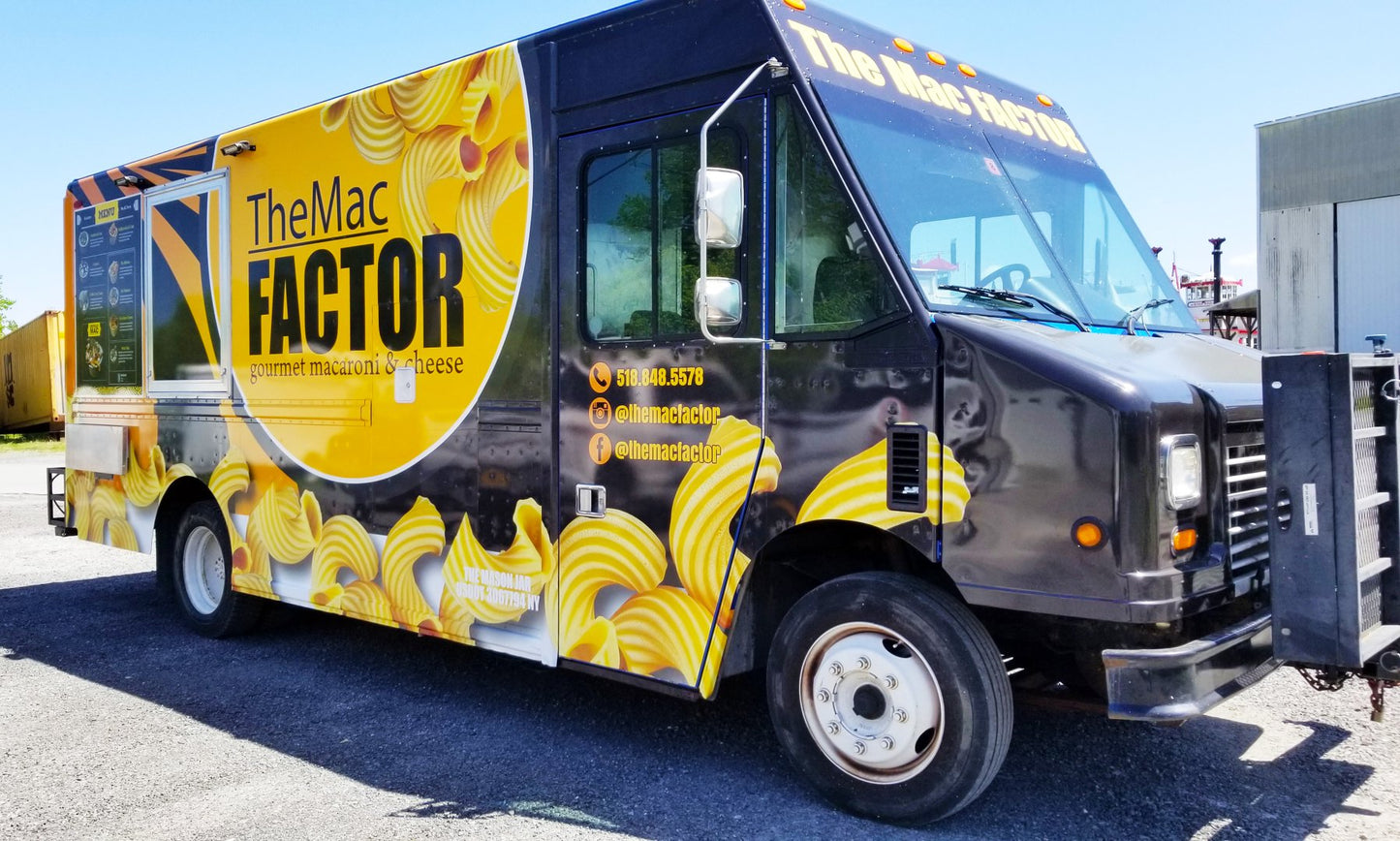 Food truck wrap looks awesome!. Expert installers used 3M vinyl wrap materials, printed and laminated.