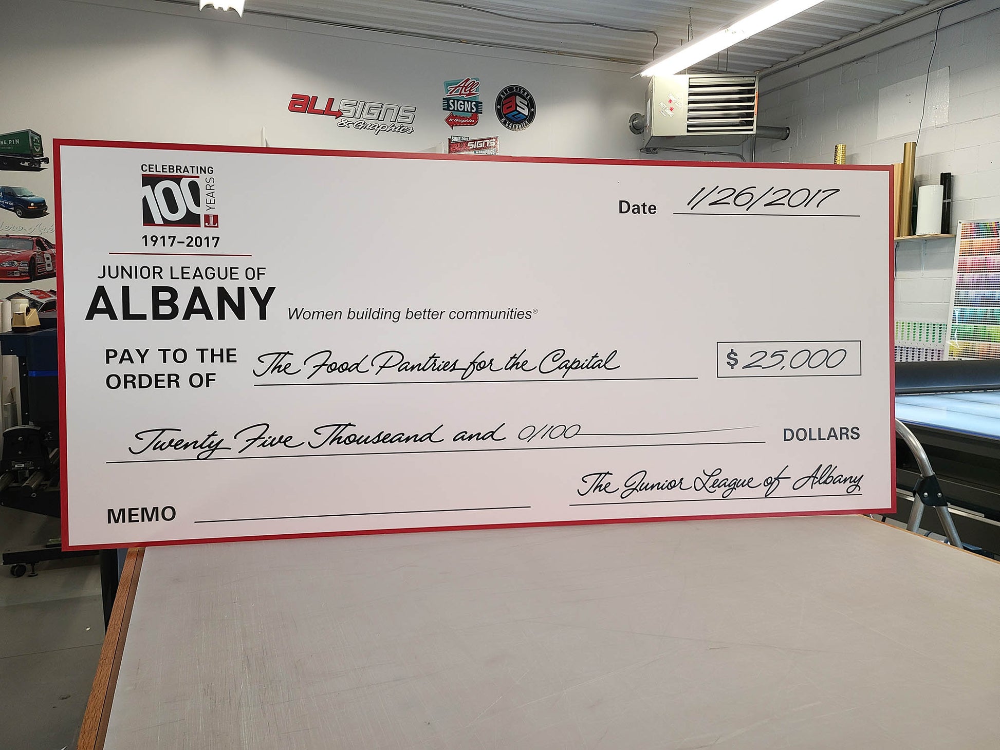 Big check foam board sign.  Great idea for fundraisers.