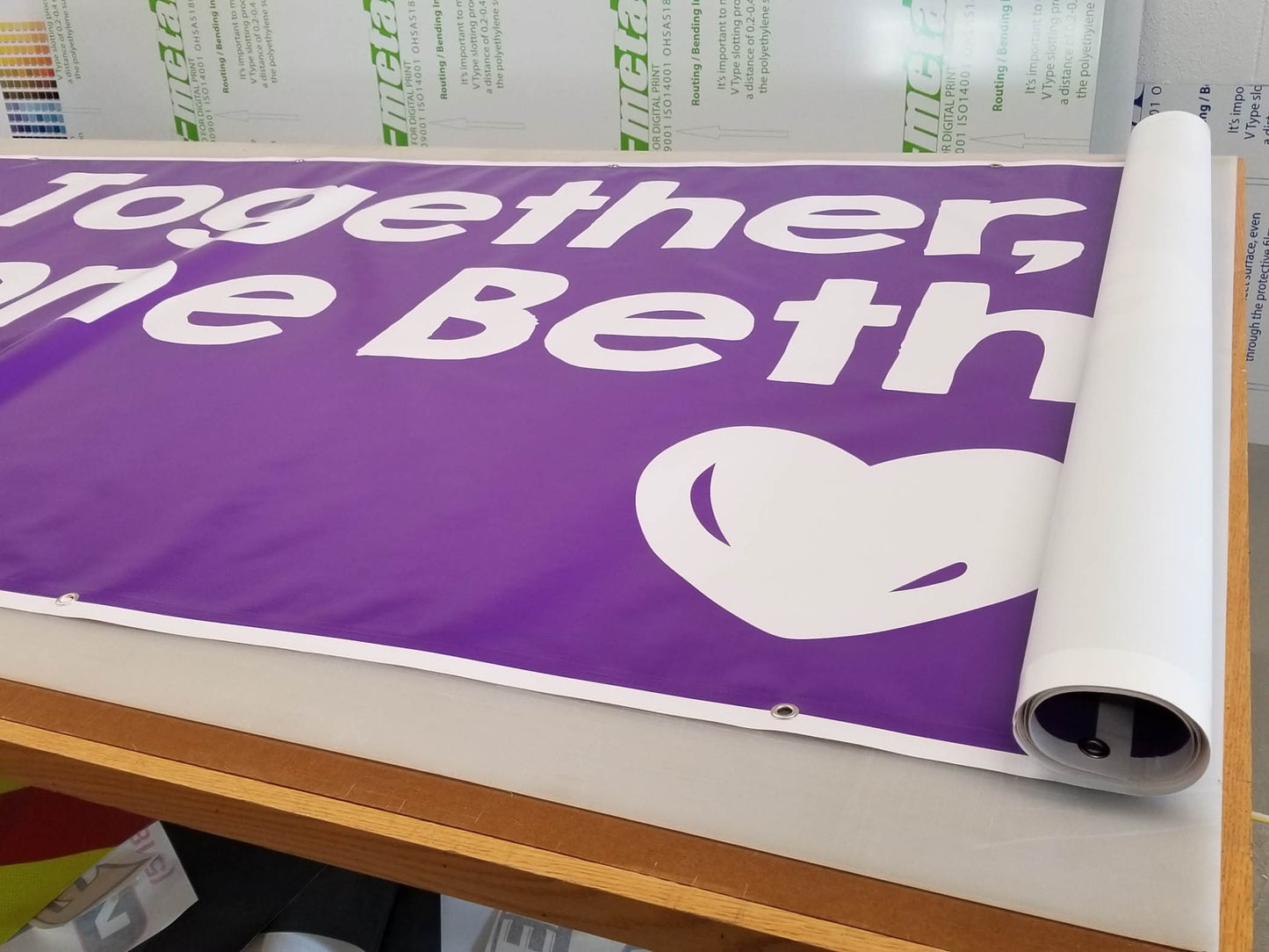 Vinyl banner rolled up.  High quality printed banner.